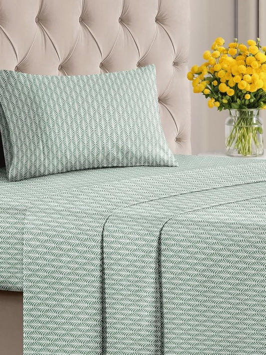 Floral Sheets - Green Floral Bed Sheet Set - 1 Flat, 1 Fitted & 1 Pillowcase w/ Deep Pockets - Comfy, Cozy, Wrinkle & Fade Free - Boho Botanical Bedding - Soft, Breathable & Cooling - Twin Size Set