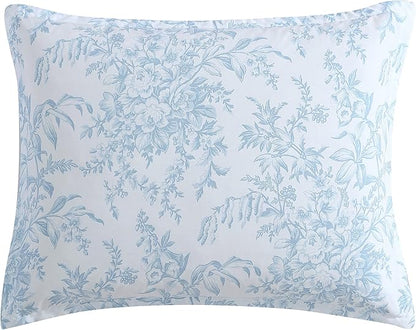 Laura Ashley- Twin Comforter Set, Cotton Reversible Bedding Set with Matching Sham(s), Farmhouse Home Décor (Bedford Blue, Twin)