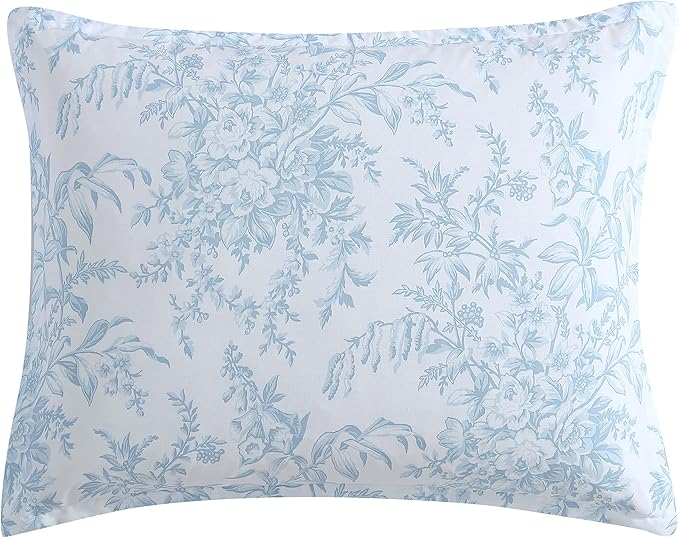 Laura Ashley- King Comforter Set, Cotton Reversible Bedding Set with Matching Sham(s), Farmhouse Home Décor (Bedford Blue, King)