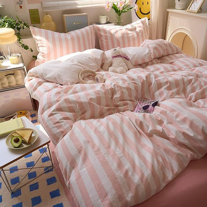 EAVD Pink Striped Duvet Cover Twin XL Soft Washed Microfiber Pink White Vertical Striped Bedding Set with 2 Pillowcases Modern Farmhouse Geometric Pattern Duvet Cover with Zipper Closure
