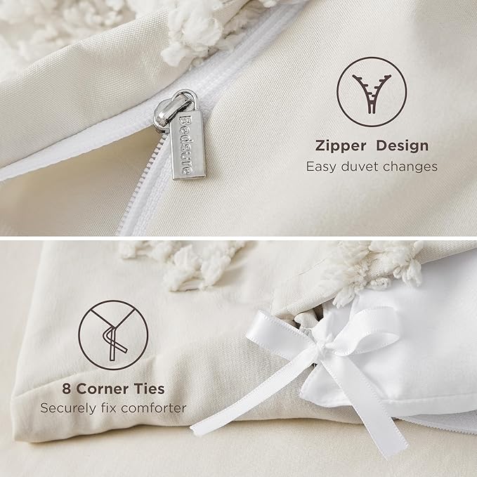 Bedsure Boho Duvet Cover Queen Size, Soft & Comfortable Elegant Design Boho Bedding for Decoration, Machine Washable Comforter Cover for All Seasons,Includes 1 Duvet Cover & 2 Pillow Shams,Beige