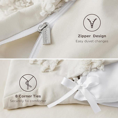 Bedsure Boho Duvet Cover Queen Size, Soft & Comfortable Elegant Design Boho Bedding for Decoration, Machine Washable Comforter Cover for All Seasons,Includes 1 Duvet Cover & 2 Pillow Shams,Beige
