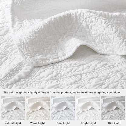 PALASSIO White Paisley 100% Cotton Quilt California Cal King Size Bedding Sets with 2 Pillow Shams, Oversized Boho Floral Farmhouse Vintage Soft Bedspread Shabby Chic Coverlet for All Season, 3 Pieces