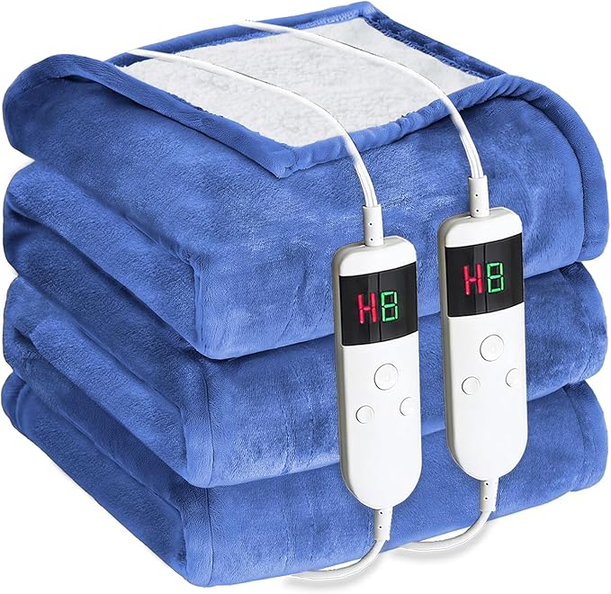 Electric Heated Blanket King Size 90''x100'' - Dual-Control Heating Blanket, Soft & Warm Flannel 10-Level Temperature Control, 8 Hours Auto Off, Rapid Heating & Overheat Protection
