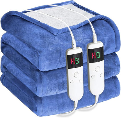 Electric Heated Blanket King Size 90''x100'' - Dual-Control Heating Blanket, Soft & Warm Flannel 10-Level Temperature Control, 8 Hours Auto Off, Rapid Heating & Overheat Protection