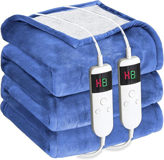 Electric Heated Blanket King Size 90''x100'' - Dual-Control Heating Blanket, Soft & Warm Flannel 10-Level Temperature Control, 8 Hours Auto Off, Rapid Heating & Overheat Protection