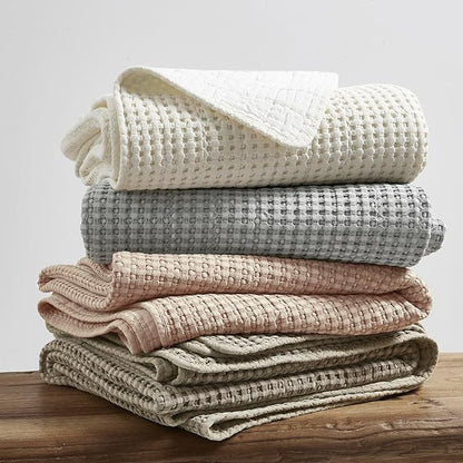 Levtex Home Mills Waffle Queen Bedspread Set (106x106in) with 2 Pillow Shams (26x20in) - Blush - Cotton Waffle Queen Size Bedspread Set - Lightweight, Soft, Pre-Washed