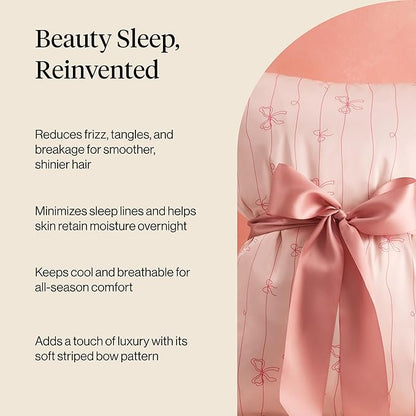 Kitsch Satin Pillowcase with Zipper for Hair & Skin - Softer Than Silk Pillow Cases, Smooth Cooling Satin Pillow Case, Wrinkle-Free Pillow Cases King Size (19x36) - Striped Bows