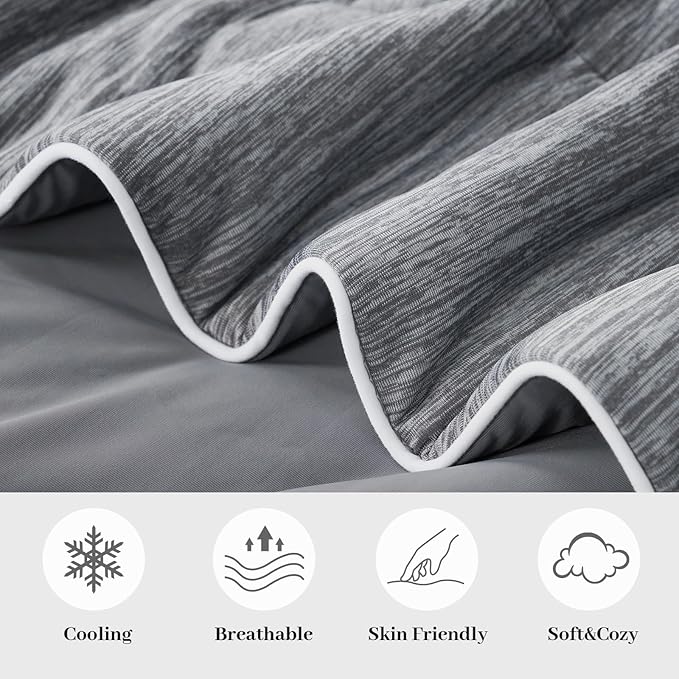 Amélie Home Cooling Comforter Twin Size, Dual-Sided Lightweight Cooling Blanket for Hot Sleepers, Q-Max 0.43 Breathable Cooling Quilt for Night Sweats, 68" x 90", Heather Charcoal Grey
