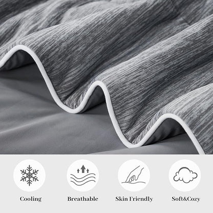 Amélie Home Cooling Comforter Twin Size, Dual-Sided Lightweight Cooling Blanket for Hot Sleepers, Q-Max 0.43 Breathable Cooling Quilt for Night Sweats, 68" x 90", Heather Charcoal Grey