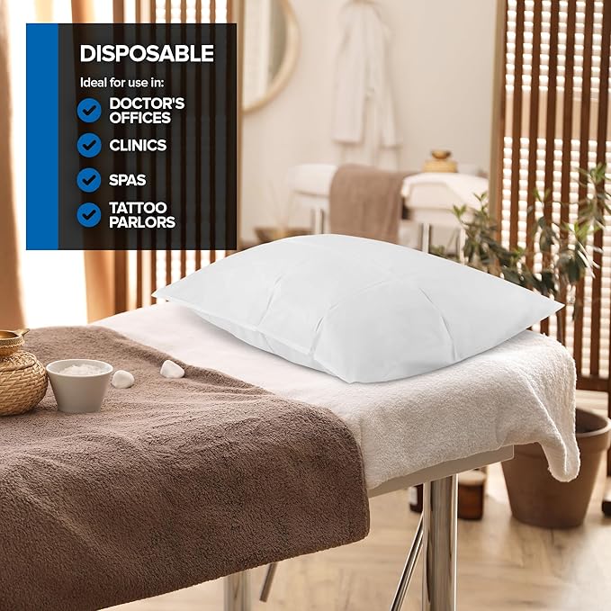 Stock Your Home (400 Count) Disposable Pillow Case Covers, Tissue/Poly 21" x 30" Standard Size, Single-Use Pillowcases with Moisture Barrier in White