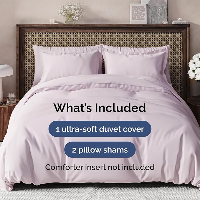 Duvet Cover King Size Set - Extra Soft King Duvet Cover 104" x 90" with 2 Pillow Shams - Hotel Luxury, Easy Care & Fade Free with Zipper Closures and Ties - Comfy, Cozy & Breathable (Light Lavender)