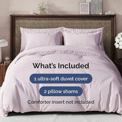 Duvet Cover Full Size Set - Extra Soft Full Duvet Cover 80" x 90" with 2 Pillow Shams - Hotel Luxury, Easy Care & Fade Free with Zipper Closures & Ties - Comfy, Cozy and Breathable (Light Lavender)