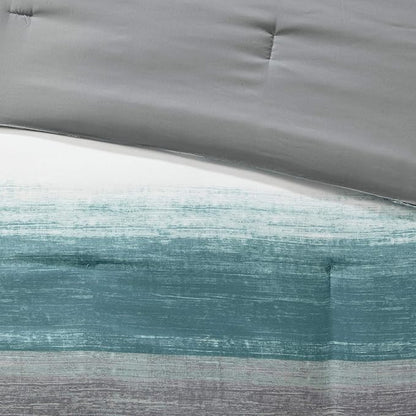 Madison Park Essentials King Comforter Set, Bed in a Bag King, Watercolor Print Coastal Comforter & Chambray Cotton Sheet Set, All Season Bedding Set, Saben, Aqua King (104 in x 92 in) 9 Piece