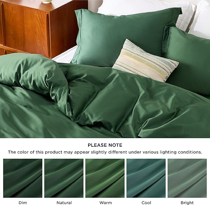 Bedsure Cooling Duvet Cover King - Moisture Wicking and Silky Eucalyptus Lyocell Cotton Hybrid Comforter Cover Set for Hot Sleeper - Buttery Soft and Breathable, Cooling Bedding Set, Forest Green