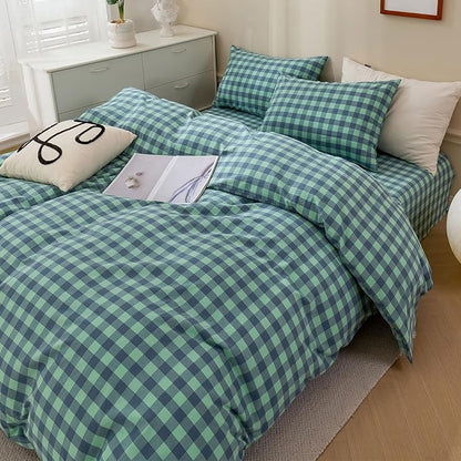 HighBuy Turquoise Gingham Comforter Set Twin XL Modern Cute Plaid Grid Comforter Set Soft Fluffy 3 Pieces,Checkered Pattern Comforter with 2 Pillowcases Farmhouse Gingham Bedding Set