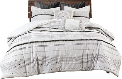 INK+IVY Luxurious Cotton-Bedding Set - Mid Century Trendy Geometric Design, All Season Cozy-Cover With Matching-Shams, Full/Queen, Nea Trims Black/Multi