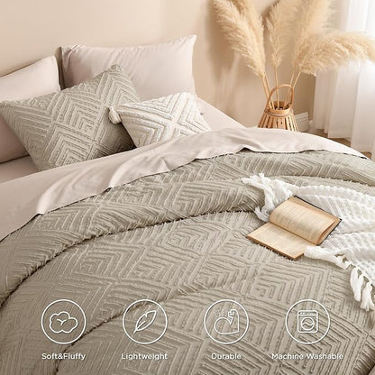 Andency Oversized King Comforter 120''x98'', 3 Pieces Oatmeal Soft Boho Bedding Set & Collections, All Season Farmhouse Tufted Fluffy Bed Set (1 Comforter, 2 Pillowcases)