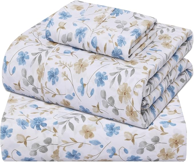 ZOYER 100% Cotton Sheets – Twin Size Percale Bedding, Cooling & Breathable, Durable with a Crisp, Soft & Comfortable Feel, 16" Deep Pocket, 3-Piece Set, Country Coast