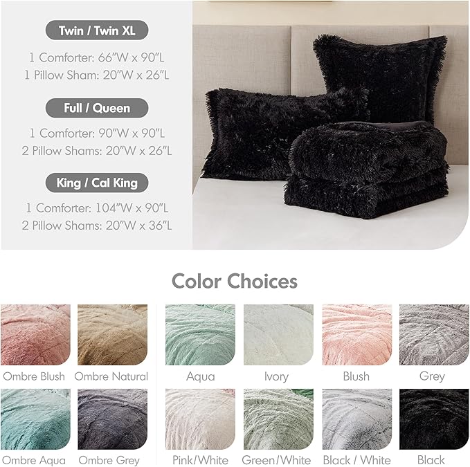 Intelligent Design Malea Shaggy Comforter Set, Long Faux Fur Cozy Down Alternative, Modern Casual Ultra Soft All Season Fluffy Bedding with Matching Sham,Twin/Twin XL, Black 2 Piece