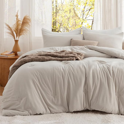 Bedsure Twin Comforter Set Beige, Soft Prewashed Twin Size Bedding, Quilted Comforter with Clover Design, Down Alternative Comforter for All Seasons, 2 Pieces Bed Set with 1 Pillow Sham