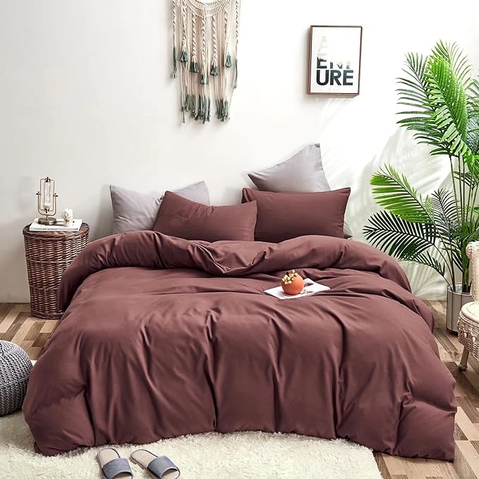Houseri Brick Red Comforter Set Queen Purplish Red Bedding Queen Women Brick Color Vintage Bedding Comforter Sets Plum Teen Girls Dark Purple Comforter Quilt Soft Solid Color Brown Red Bed Quilt Queen