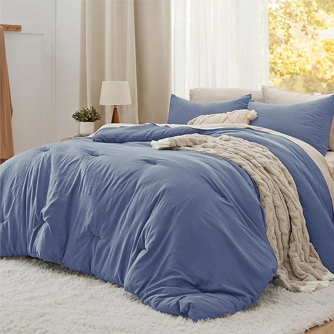 Bedsure California King Comforter Set, Blue Soft Prewashed Bedding for All Seasons, 3 Pieces GentleSoft™ Bed Set, 1 Lightweight Comforter (104"x96") and 2 Pillowcases (20"x36")