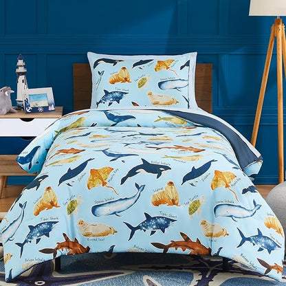 Twin Comforter Set for Boys-5 Pieces Ocean Animals Glow in the Dark Twin Bedding Sets for Kids, Ultra Soft Bed in A Bag with Sheets