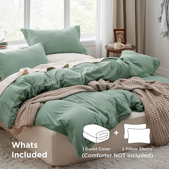 Bedsure Sage Green Oversized King Duvet Cover - 3 Pieces Prewashed Cotton-Like Extra Soft Bedding Set, Includes 1 Duvet Cover 120x98 Inches with Zipper Closure & 2 Pillow Shams, Comforter Not Included