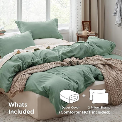 Bedsure Sage Green Duvet Cover Queen Size - 3 Pieces Prewashed Cotton-Like Polyester Extra Soft Bedding Set, Includes 1 Duvet Cover 90x90 Inches with Zipper Closure & 2 Pillow Shams, No Comforter
