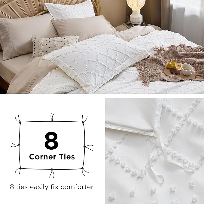 Bedsure Boho Duvet Cover Queen Size, Mineral Blue Breathable & Soft Boho Bedding, Machine Washable Comforter Cover for All Seasons, Includes 1 Duvet Cover 90"x90" with 2 Pillow Shams & Zipper Closure