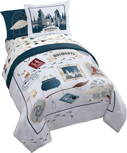 Jay Franco Kids Comforter Set Includes Sheets and Pillow Covers - Soft and Cozy Bed Set for Stylish Room Decor, Dark Grey - Harry Potter, 7 Piece Full Size Bedding