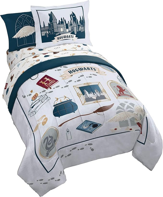 Jay Franco Kids Comforter Set Includes Sheets and Pillow Covers - Soft and Cozy Bed Set for Stylish Room Decor, Dark Grey - Harry Potter, 7 Piece Full Size Bedding