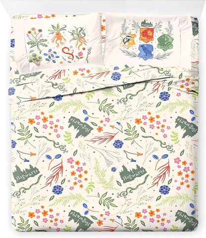 Jay Franco Harry Potter Full Size Comforter Set - 7 Piece Bedding Includes Sheet Set & Pillow Covers - Super Soft Hogwarts Herbology Bedding