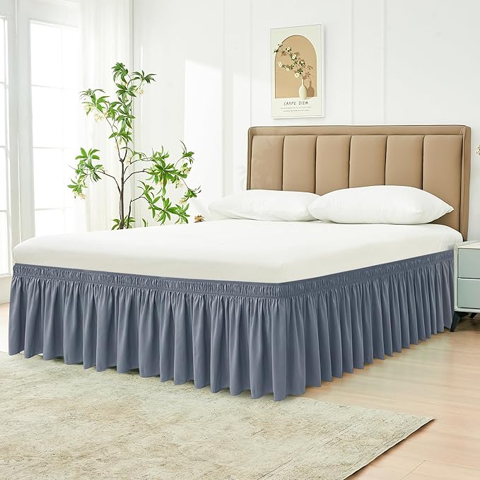 Biscaynebay Wrap Around Bed Skirts for Full & Full XL Beds 14" Drop, Dark Grey Adjustable Elastic Dust Ruffles Easy Fit Wrinkle & Fade Resistant Silky Luxurious Fabric Solid Machine Washable