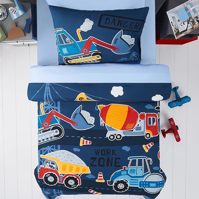 Twin Kids Comforter Set - 5 Pieces Twin Bedding Sets for Boys Teen, Glow in The Dark Truck Tractor Excavator Bed in A Bag with Sheets