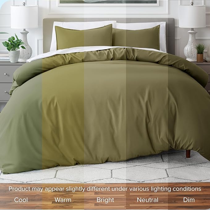 Bare Home Bedding Duvet Cover California King Size - Premium 1800 Super Soft Collection - Lightweight, Cooling - Soft Breathable Bedding Duvet Cover (Cal King, Olive)