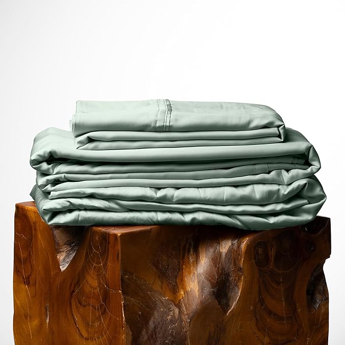 Olive + Crate Tencel Lyocell Eucalyptus Queen Size Sheet Set - Cooling Tencel Sheets for Hot Sleepers with 18 Inch Deep Pocket Fit - Spring Sage 4-Piece Set