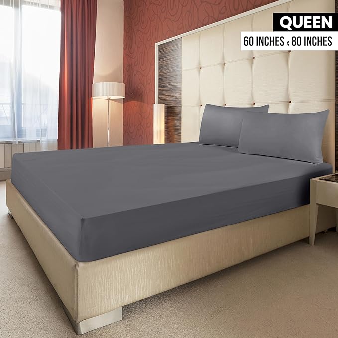 Utopia Bedding Queen Fitted Sheets - Bulk Pack of 2 Bottom Sheets - Soft Brushed Microfiber - Deep Pockets - Shrinkage & Fade Resistant - Easy Care (Queen, Grey)
