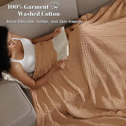 PHF 100% Cotton Waffle Weave Blanket King Size for Bed, Soft Lightweight & Breathable for Spring and Summer, All-Season Comfort, Luxury Aesthetic Blanket for Home Decor, 108"x90", Clay