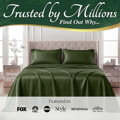 DECOLURE 100% Viscose Derived from Bamboo Sheets Twin Size - Luxury 4 Pc Naturally Cooling Sheets, Ultra Soft Bed Set - Deep 17" Pockets, Durable Double Stitching, Oeko Tex Standard (Olive)