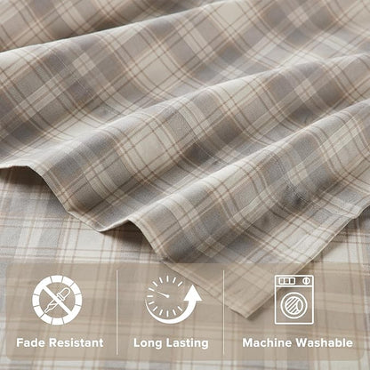 Comfort Spaces 100% Cotton Sheets Twin XL, Breathable, Naturally Cool Cotton Sheets, Soft Cotton Bed Sheets with 12" Elastic Pocket Fits up to 14" Mattress, All Seasons Sheet Set, Wesley Taupe 3 Piece