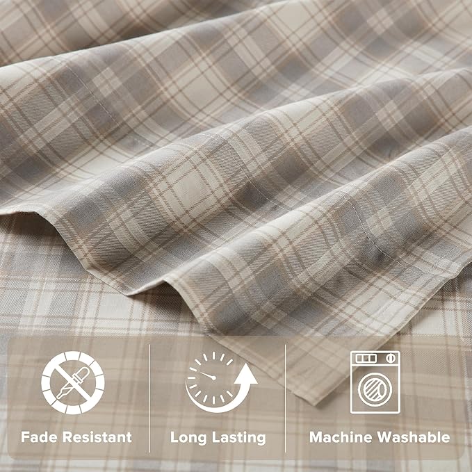 Comfort Spaces 100% Cotton Sheets King, Breathable, Naturally Cool Cotton Sheets, Soft Cotton Bed Sheets with 14" Elastic Pocket Fits up to 16" Mattress, All Seasons Sheet Set, Wesley Taupe 4 Piece