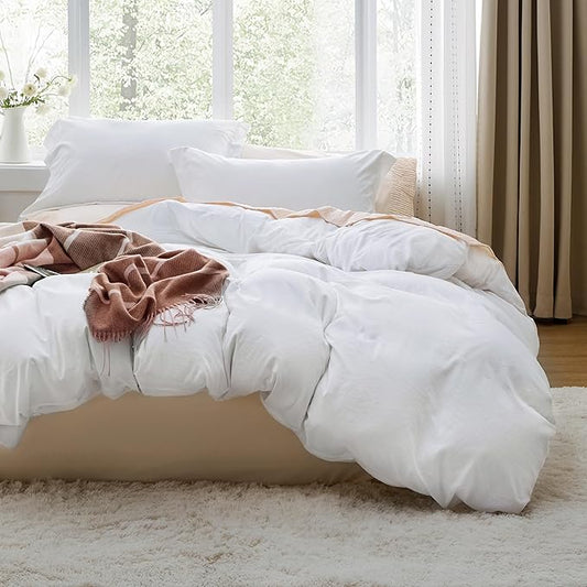 Bedsure White Duvet Cover Full Size - 3 Pieces Prewashed Extra Soft Cotton-Like Polyester Bedding Set, Includes 1 Duvet Cover 80x90 Inches with Zipper Closure & 2 Pillow Shams, Comforter Not Included
