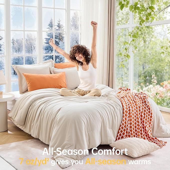 MUXHOMO Queen Comforter Set, All Season Ultra Soft Down Alternative Bedding - 3 Piece Lightweight Bed Set Includes 1 Comforter (90"x90") and 2 Pillow Shams (20"x26"), Linen