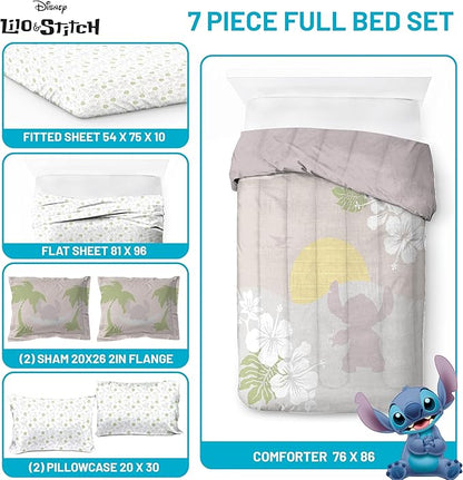 Jay Franco Disney Lilo and Stitch Full Size Comforter Set - 7 Piece Bedding Includes Sheet Set & Pillow Covers - Super Soft Cozy Bedding