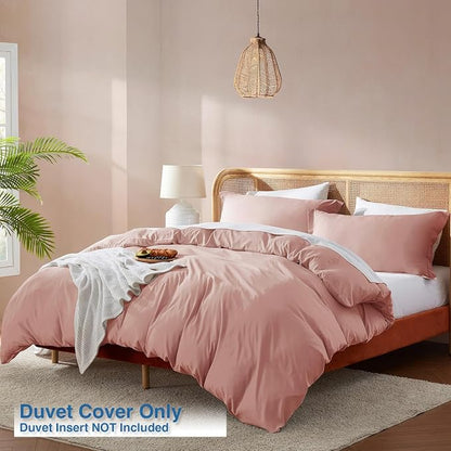 Nestl Blush Pink Duvet Cover Full Size - Soft Double Brushed Full Size Duvet Cover Set, 3 Piece, with Button Closure, 1 Duvet Cover 80x90 inches and 2 Pillow Shams