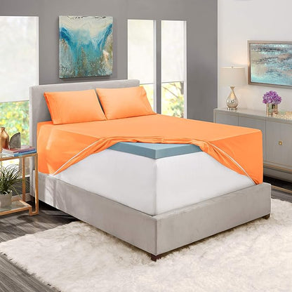 Nestl Queen Size Sheet Set, 4 Piece Extra Deep Pocket (18-24 inches), Microfiber, Hotel Luxury, Soft, Breathable, Wrinkle-Free, Easy to Care, Light Orange