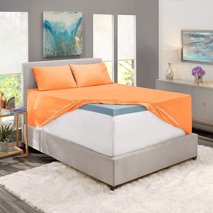 Nestl Twin Size Sheet Set, 4 Piece Extra Deep Pocket (18-24 inches), Microfiber, Hotel Luxury, Soft, Breathable, Wrinkle-Free, Easy to Care, Light Orange