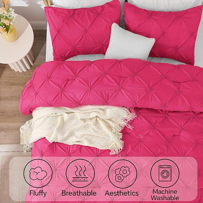 BEDELITE Hot Pink Twin Comforter Set - 2 Peices Boho Pintuck Bedding Comforter Sets, Lightweight Soft & Warm Twin Bedding Sets with 1 Pillowcase for All Season